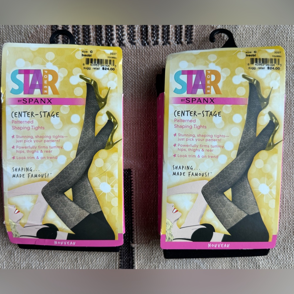 NEW Bundle of 2 Spanx Patterned Shaping Tights, Nouveau Black, Size C Medium